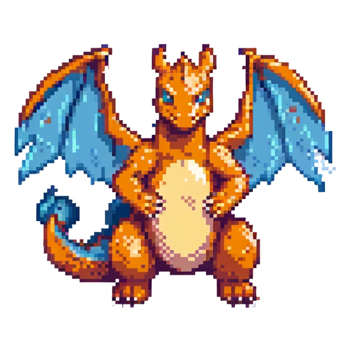 pixel art Charizard, classic Pokémon style sticker