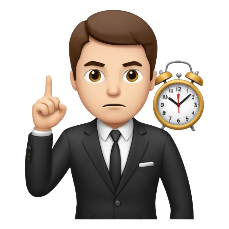 annoyed boss pointing at the clock sticker