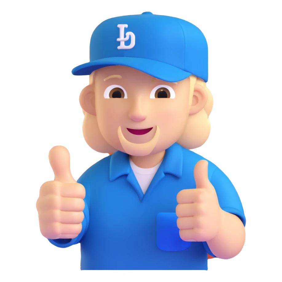 man with a blue Dodgers hat, thumbs up gesture sticker
