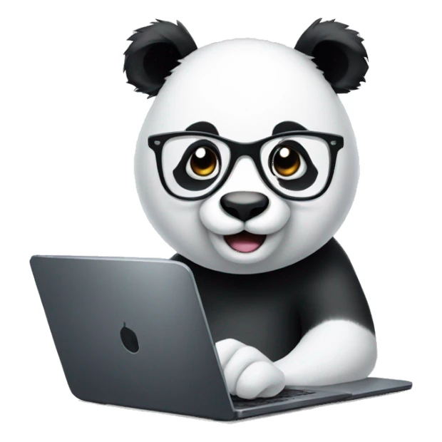 Panda with glasses working with laptop sticker