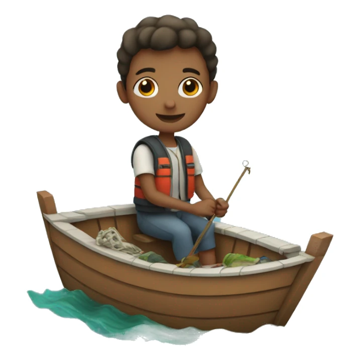 Boy on boat with fish sticker