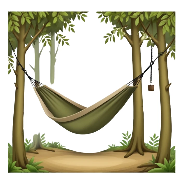 bushcraft hammock hanging between trees in forest sticker