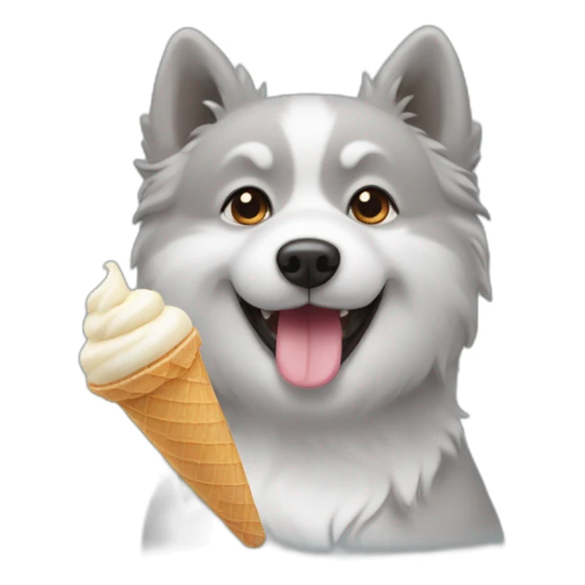 Gray Spitz dog eating ice cream sticker