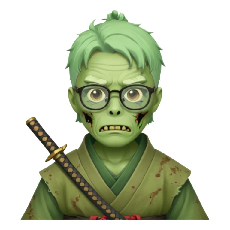 green zombie  samurai with glasses sticker