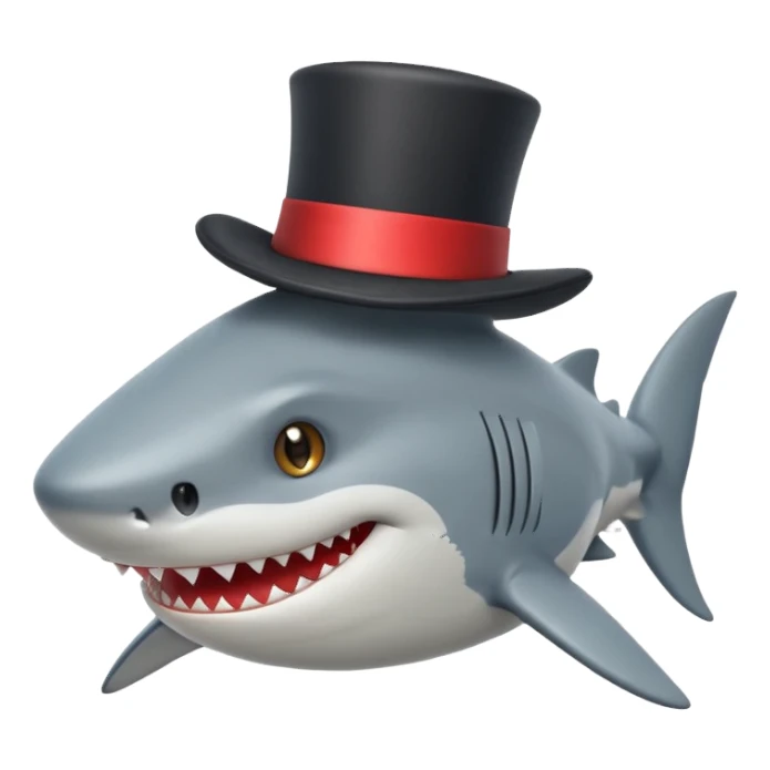 shark with a top hat, winking, simple apple emoji style sticker