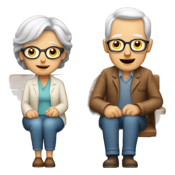 Older couple sitting on lap facing sticker