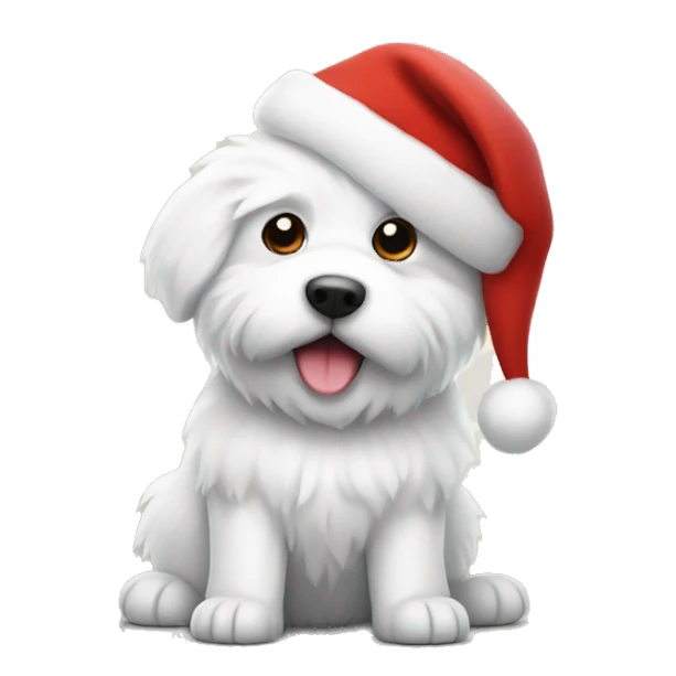 Fluffy white dog wearing a Santa hat sticker