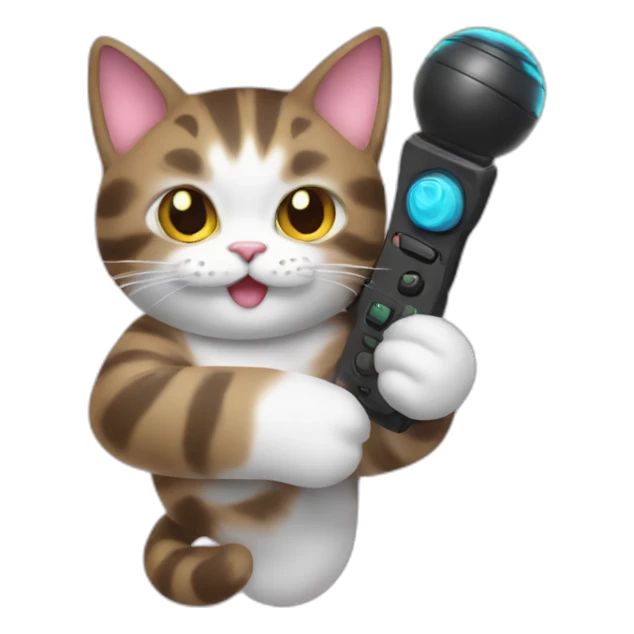 a cat in the hands with a joystick sticker