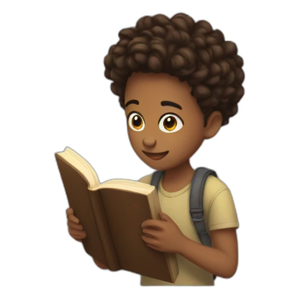 Boy read a book with takiya sticker