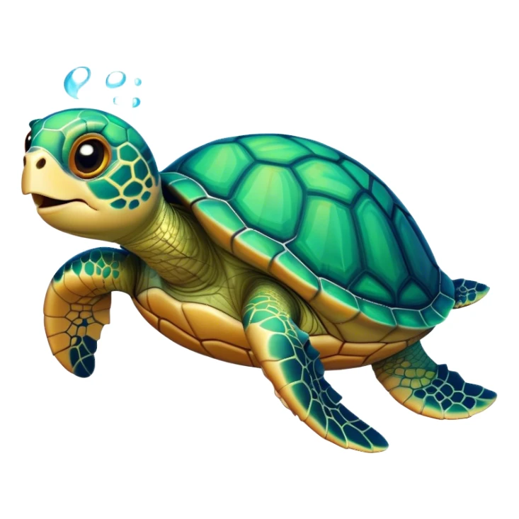 Cinematic Comical Sea Turtle Portrait Emoji, Head tilted dramatically with an exaggeratedly amused expression, featuring a boldly patterned, domed shell and wide, comically expressive eyes full of playful disbelief, Simplified yet hilariously expressive features, highly detailed, glowing with a slightly sassy oceanic glow, high shine, dramatic yet playful, stylized with an air of cheeky marine mischief, soft glowing outline, capturing the essence of a meme-worthy sea turtle that looks ready to glide its way into viral fame! sticker