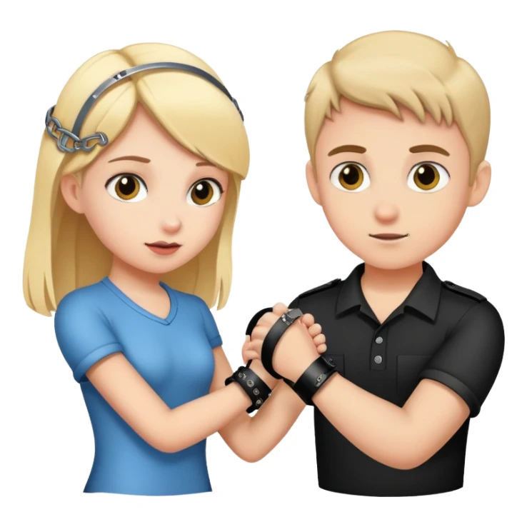 Girl putting handcuffs on boy sticker