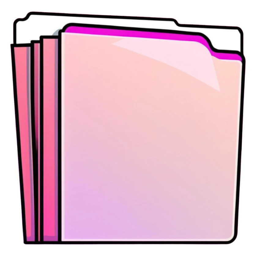 document folder, transparent glass with bright pink gradient from #FF335F to #FF99AA, soft shadows and highlights, minimalistic sticker