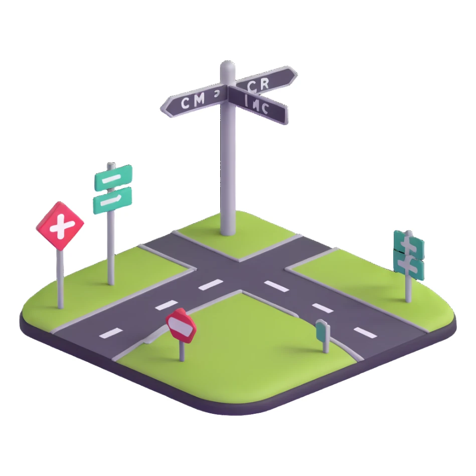 crossroads with signpost pointing in two different directions sticker