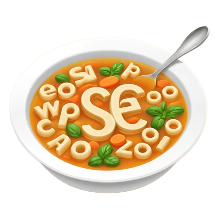 soup with letters inside spelling SEO sticker