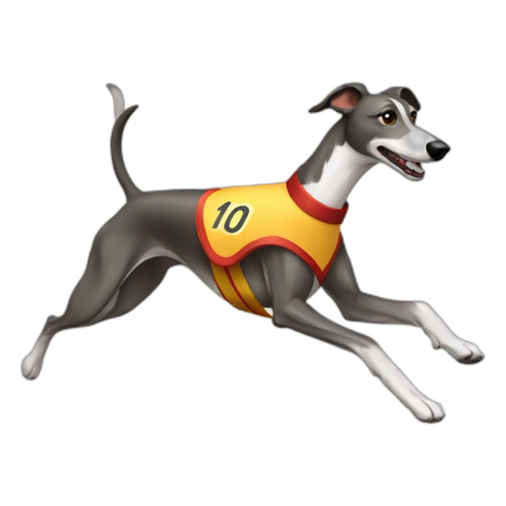 Greyhound running with sash with number  sticker