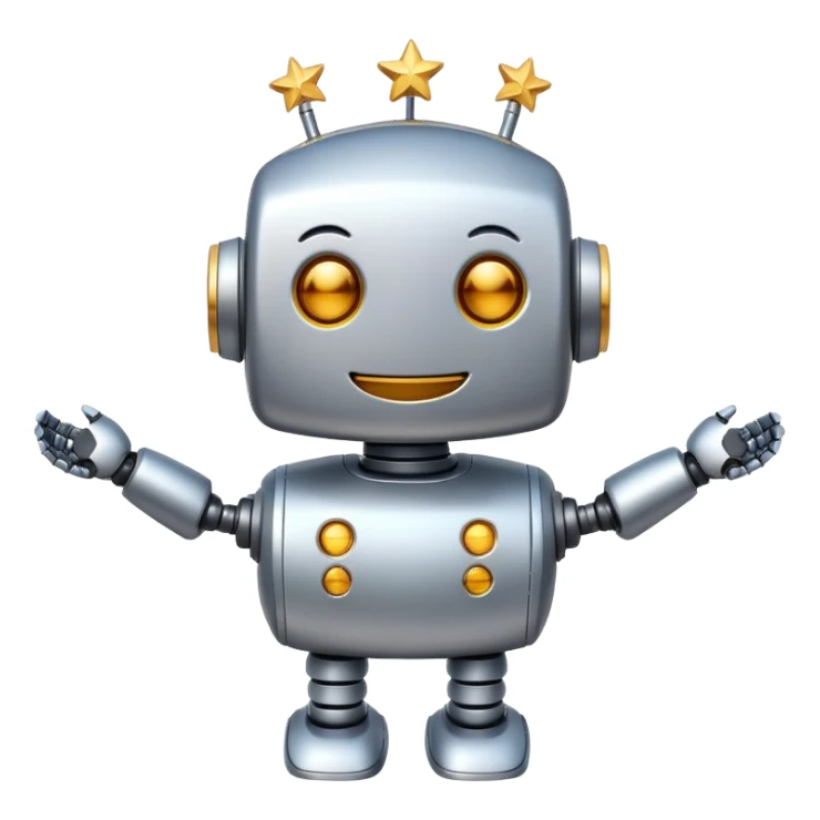 happy robot with stars sticker