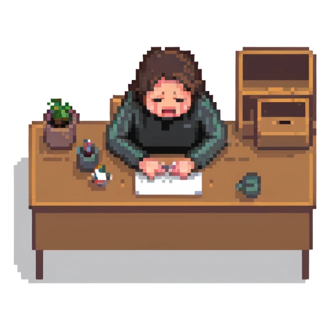 person sitting at a desk crying sticker