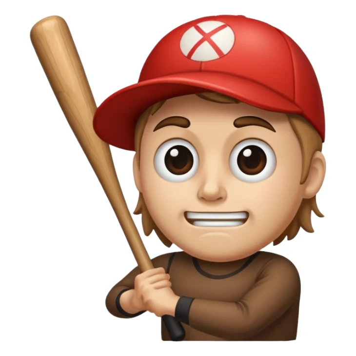 A log which has a face and he's holding a bat sticker