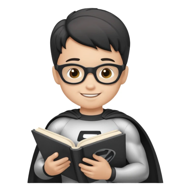 Superhero kid reading a book lineart sticker