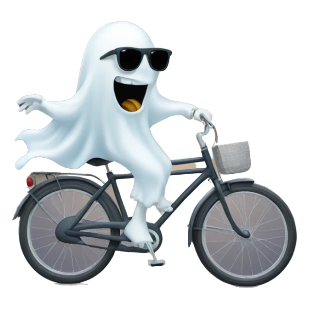 A ghost with sunglasses riding a bike sticker