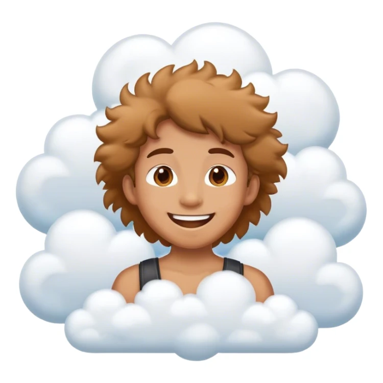 a happy face surrended by several clouds sticker