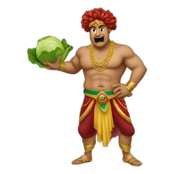 Angry belly dancer man holding a lettuce sticker