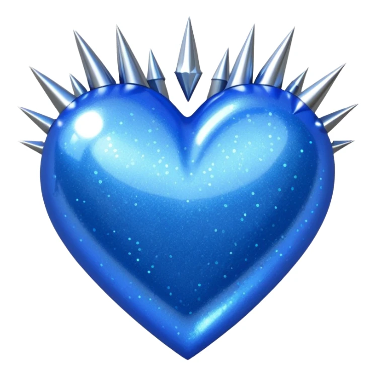 blue glittery heart with chrome spikes sticker