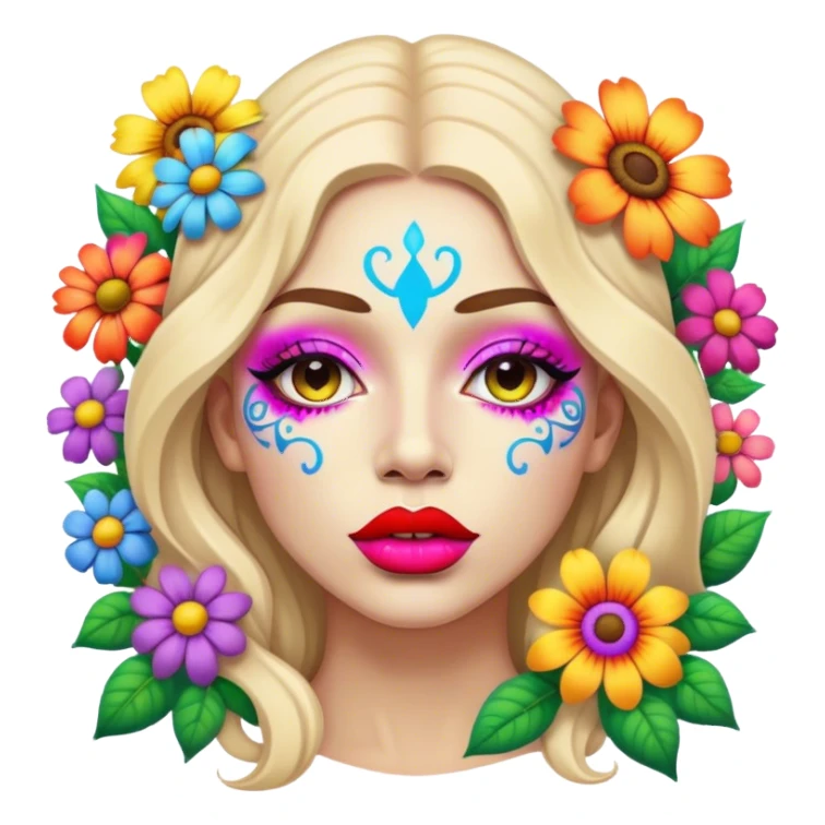 psychedelic colored lips surrounded by hippie style flowers sticker