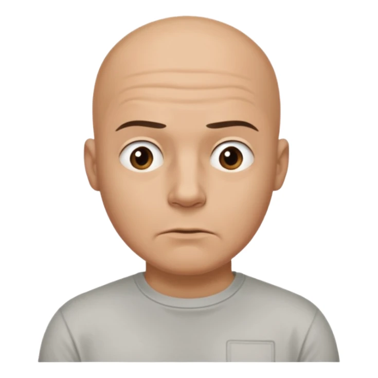bald man with t shirt with doubting face sticker
