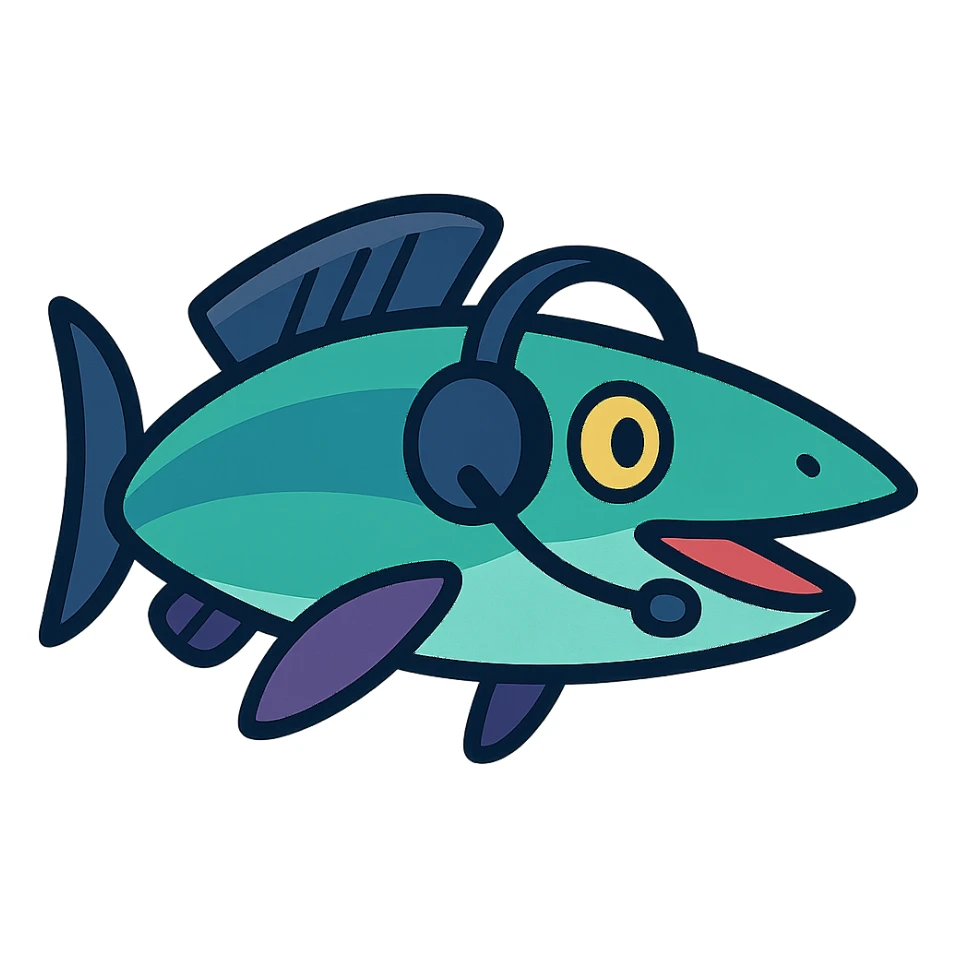 remora fish with a headset sticker
