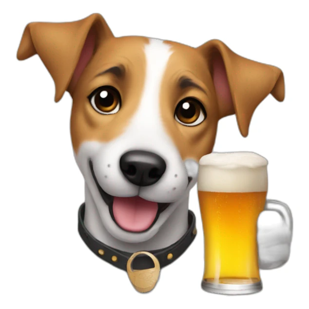 Jack russel holding a beer sticker