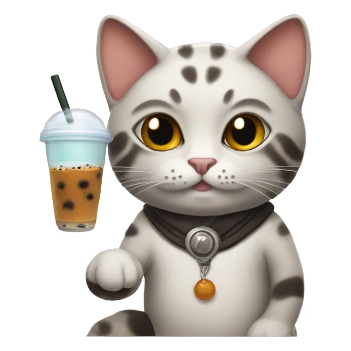 Sarcastic looking cat holding boba tea sticker
