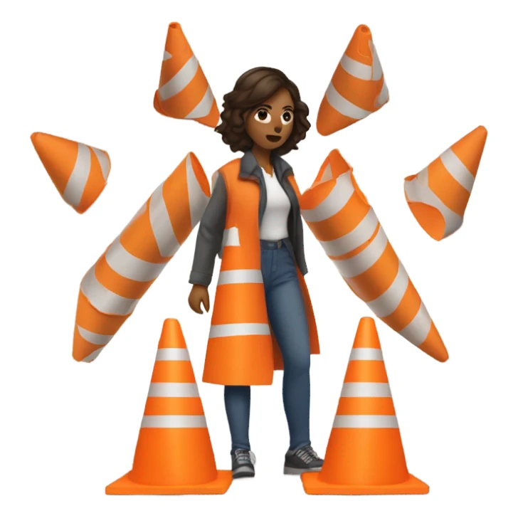 Woman surrounded by warning cones sticker