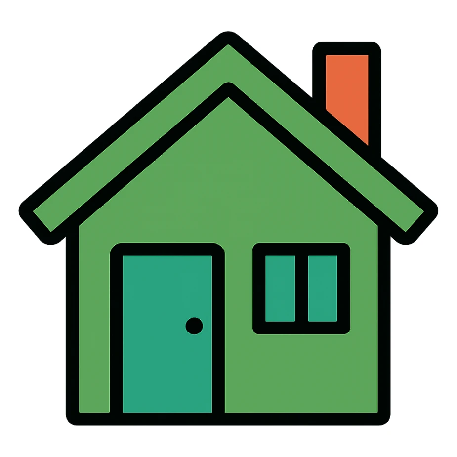 minimal house, green sticker