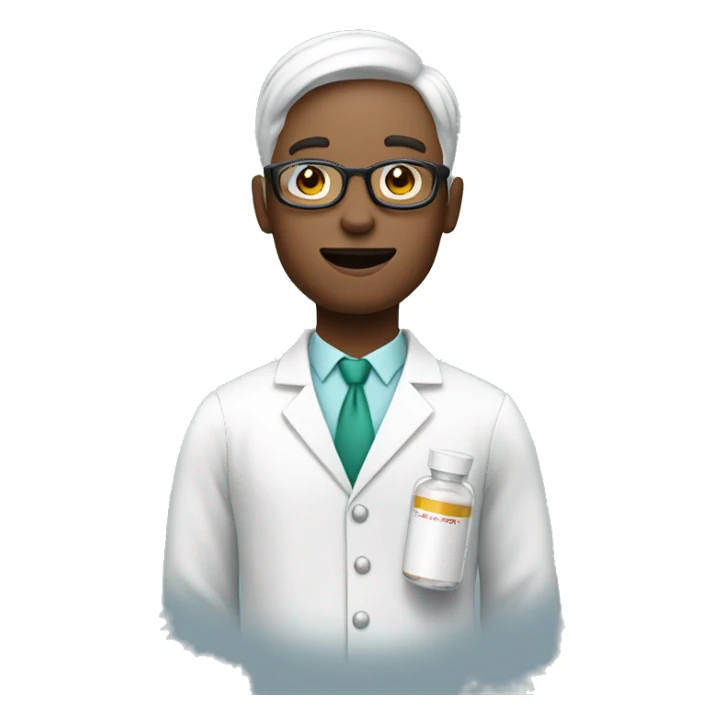 pharmacist with white skin holding a pill  sticker