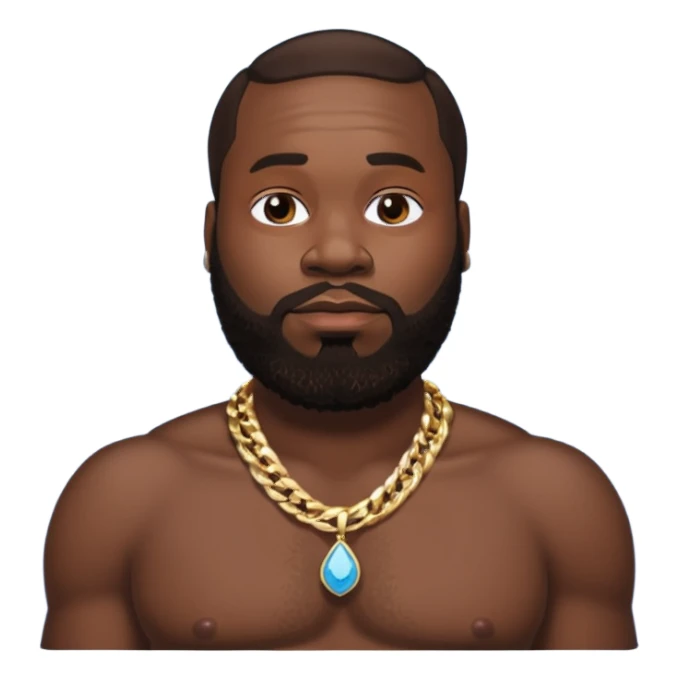 Rick Ross with dark brown hair, shirtless with necklace sticker