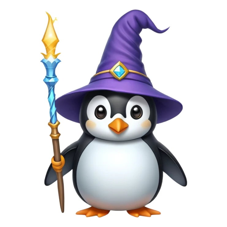penguin wizard with magic wand and wizard hat sticker