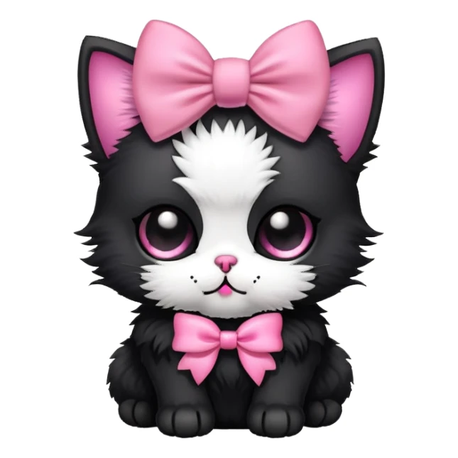 Black kitten with pink skull bow sticker