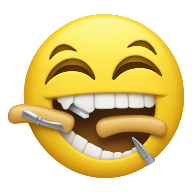 yellow smiley face biting nails sticker