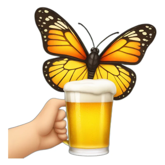 butterfly in hand with a beer sticker
