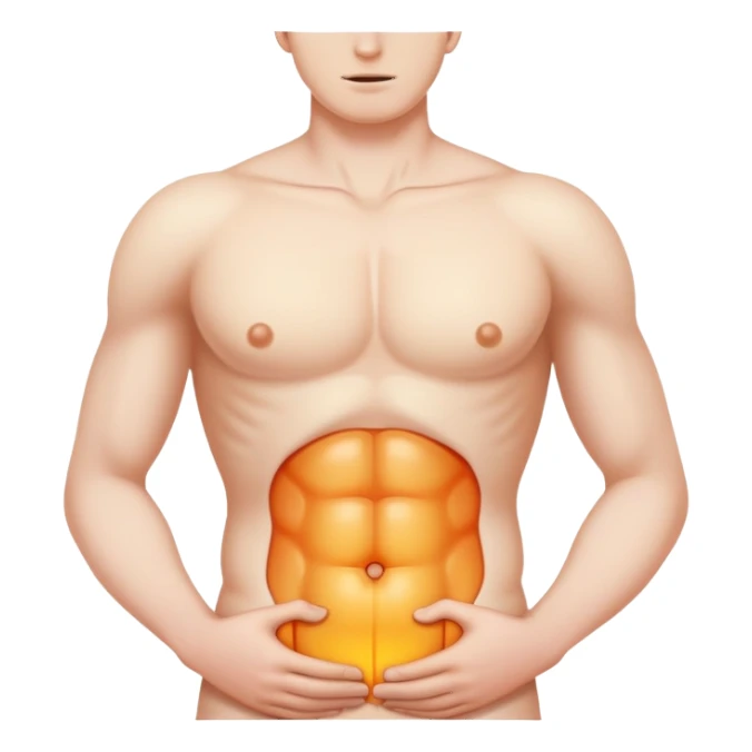 human torso with a highlighted hernia bulge sticker