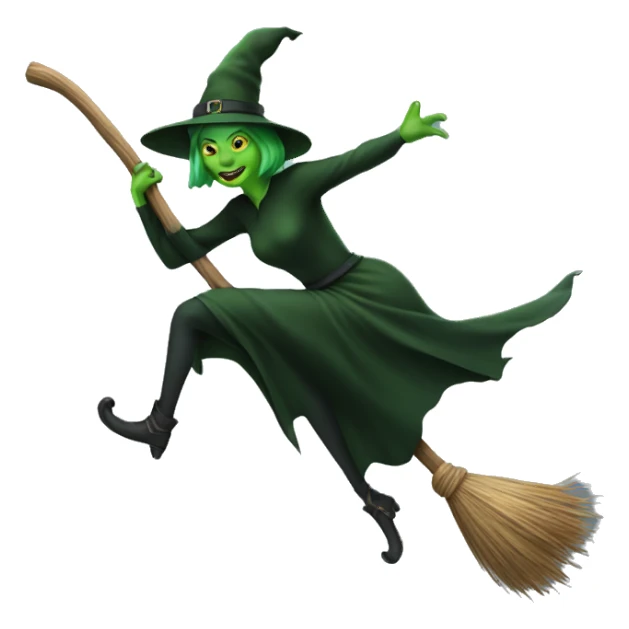 Green witch on a broom sticker