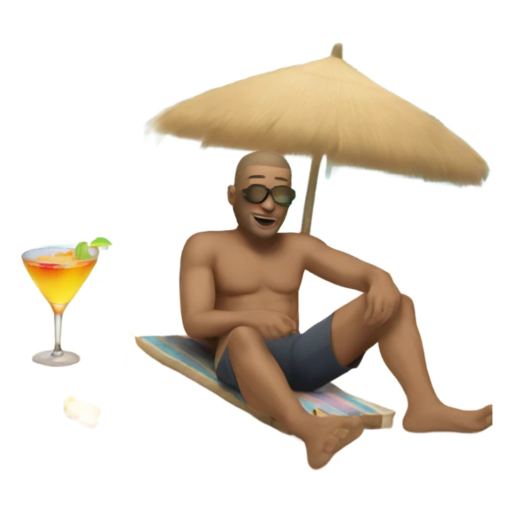 A white man is lying on the beach drinking a cocktail sticker