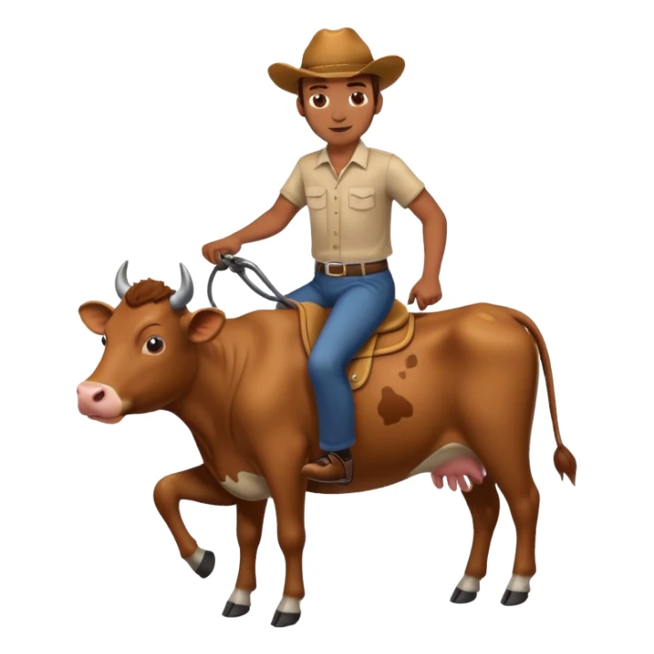 brown cow riding a man sticker