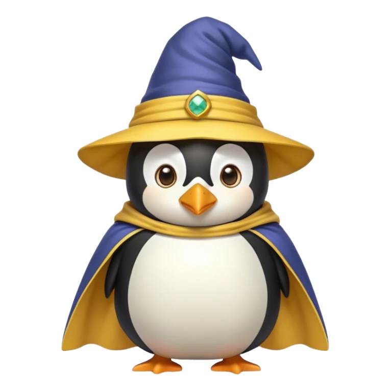 Wizard penguin with a yellow hat and a cape sticker