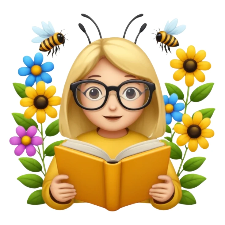 bees reading books + flowers sticker