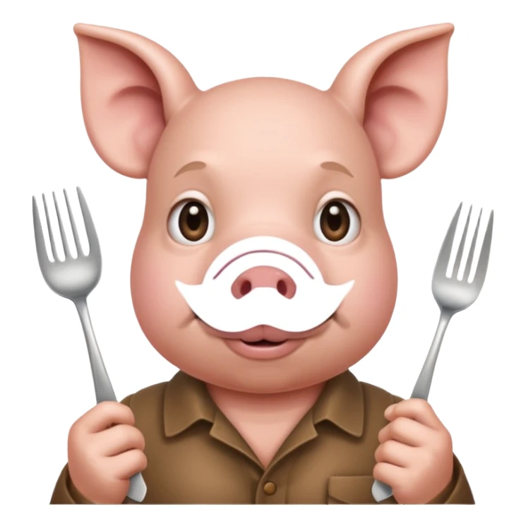 human face with pig nose and holding silverware sticker