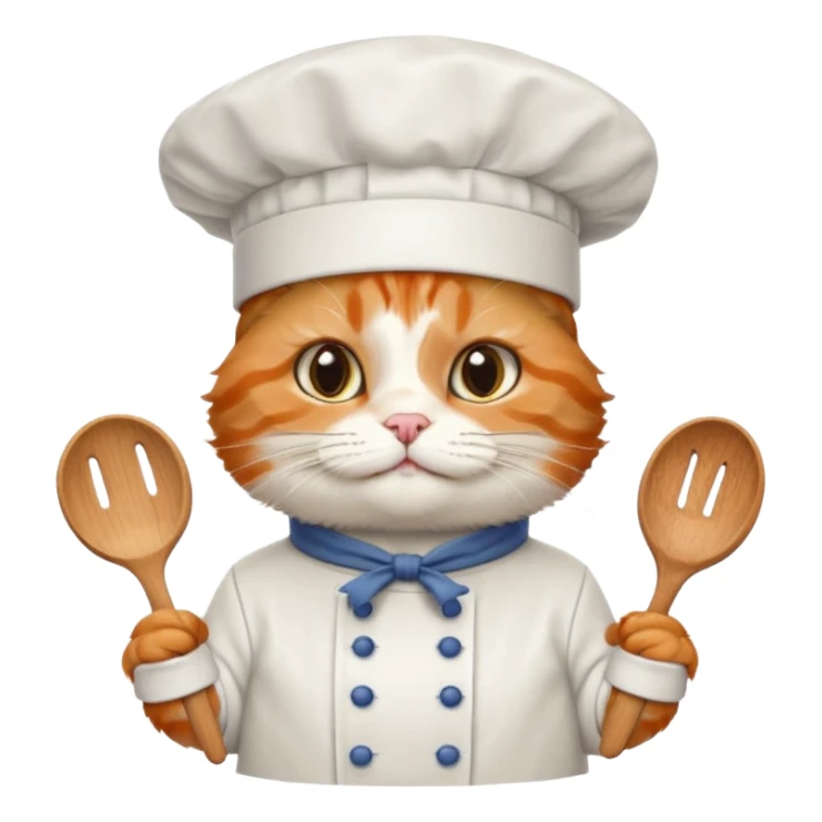 fluffy chef cat wearing a tall white chef hat sticker