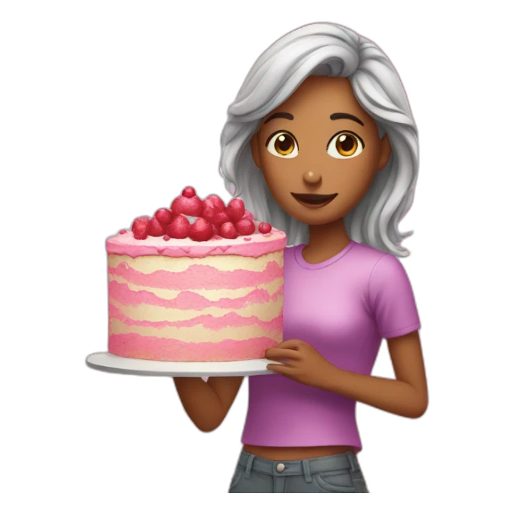 girl with huge cake sticker