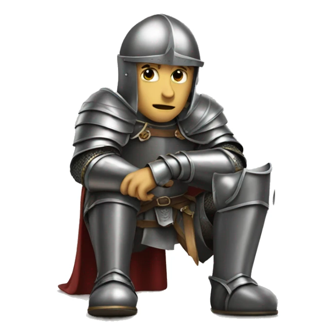 knight crouching on one knee with his head down sticker